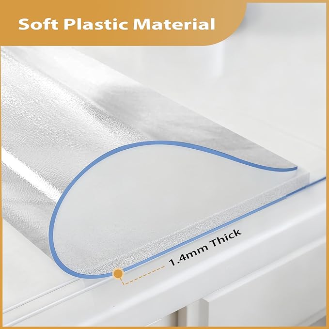 Frosted Table Protector 40 x 60 Inch, 1.4mm Thick Waterproof PVC Plastic Table Cover, Durable Table Pad for Dining Room, Kitchen, Writing Desk, and Coffee Tables