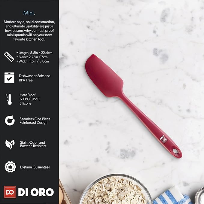 DI ORO Mini Spatula - Small Spatulas Silicone Heat-Resistant up to 600°F - Silicone Kitchen Scraper for Baking & Cooking BPA Free - Mixing Spatula Dishwasher Safe - Nonstick Cookware Safe (Red)
