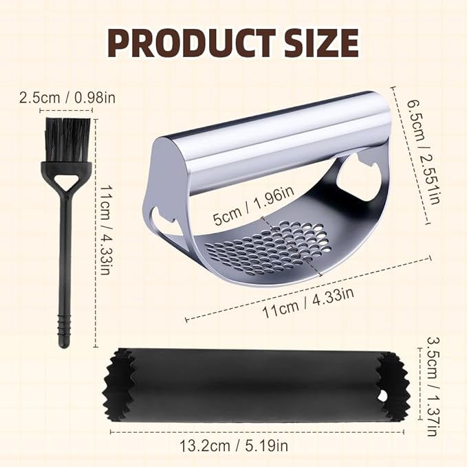 2026 New Garlic Press Rocker, Upgrade Garlic Press Stainless Steel, Portable Manual Stainless Steel Garlic Press Rocker, Innovative Garlic Crusher with Peeler and Scraper (3)