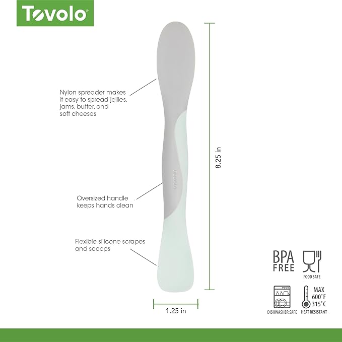 Tovolo Mini Scoop and Spread Tool for Kitchen Meal Prep Small Sandwich Spreader Spatula for Peanut Butter Jelly, Silicone BPA Free Dishwasher Safe Scooper Spreader, Blue Haze and Oyster Gray