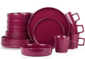 Stone Lain Cleo Modern Stoneware 16-Piece Dinnerware Set, Plates and Bowls Set, Dish Set Service For 4, Magenta