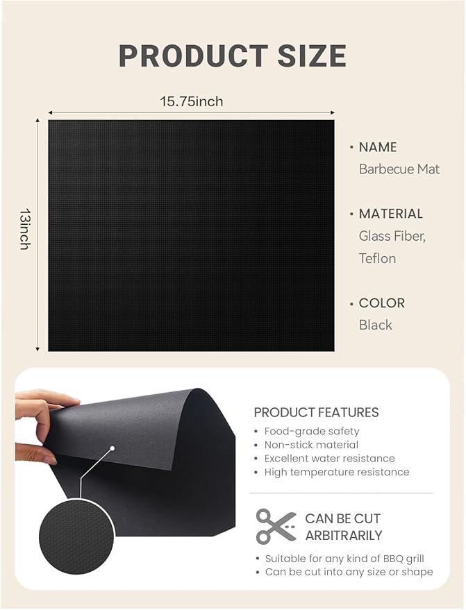 5PCS Copper Grill Mats for Outdoor Grill - Reusable Heat-Resistant Grill Mats for Outdoor Grill, Easy Clean Oven Liner Compatible with Gas/Charcoal/Electric Grills, 15.75x13-Inch Black