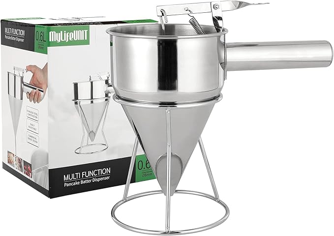 MyLifeUNIT Pancake Batter Dispenser, Stainless Steel Funnel Cake Dispenser with Stand