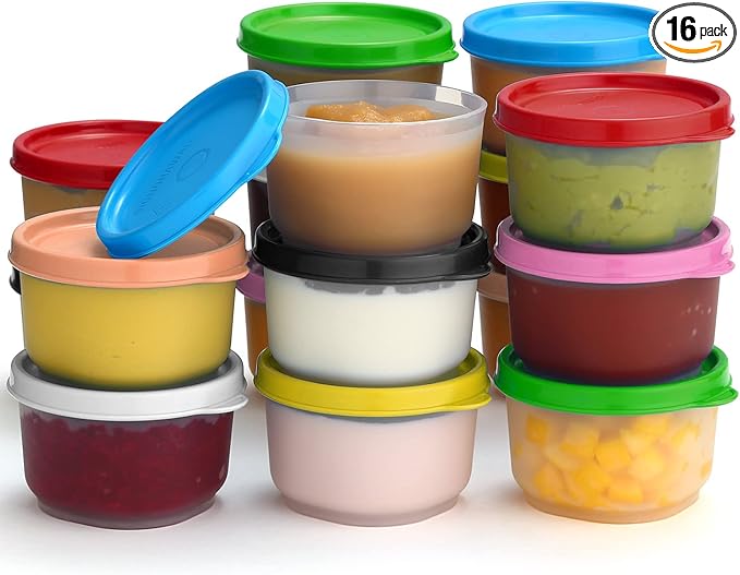 SIGNORA WARE Reusable Plastic Food Storage Containers 16 pack 4 oz. Stackable Airtight Leak proof Containers for Snacks, Nuts, Baby Food, Picnics, Food Prep, Salad Dressing - BPA Free