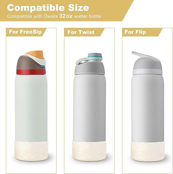 2PCS Glitter Silicone Boot for Owala Water Bottle, Anti-Slip Protective Sleeve for Owala Twist,FreeSip and Flip Stainless Steel Water Bottle, BPA-Free, Dishwasher Safe, Accessories