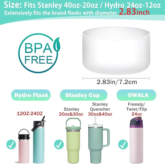 WK IEASON Protective Silicone Base Boot for Hydro Flask Mouth, Anti-Slip Silicone Sleeve Cover Bumper for Hydro Water Bottle Accessories -2.83inch Bottom Diameter