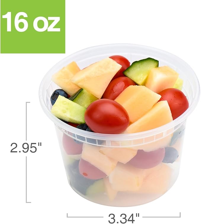 Glotoch Express 16oz Plastic Food Containers with Lids, Airtight and Leakproof Deli Cups, BPA-Free, Microwave/Freezer/Dishwasher Safe, 240 Pack