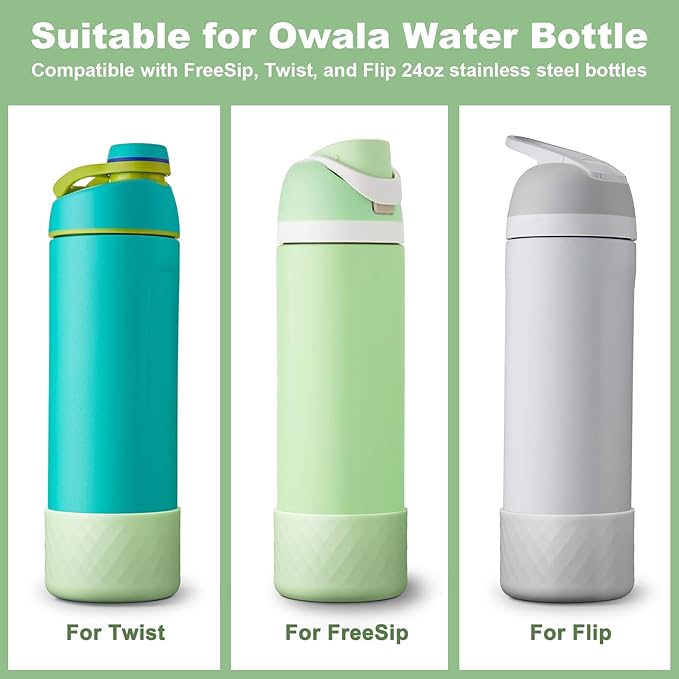 2PCS Silicone Water Bottle Boot for Owala 24oz, Protective Bottom Bumper Anti-Slip Sleeve for FreeSip, Twist, and Flip Stainless Steel Bottles, Dishwasher Safe and BPA Free