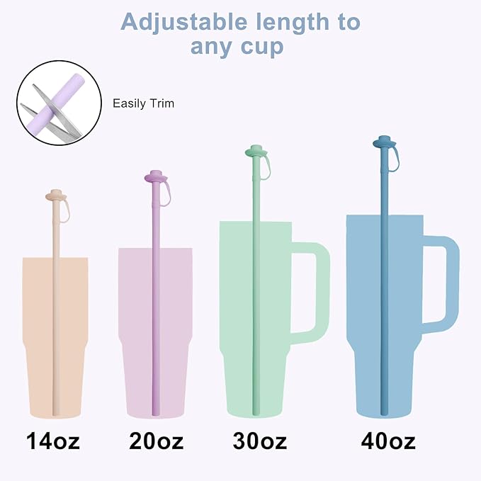 Reusable Silicone Straws with Cover, Bite-Safe, 12”Long Collapsible Drinking Straws for Stanley Owala Cups, Tumblers & Travel – Trim to Fit Any Cup (Green)