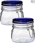 Bormioli Rocco Fido Collection, 2 Pack, 17 Oz. Food Storage Glass Jars, Airtight Rubber Seal & Glass Lid, With Stainless Wire Clamp, Made In Italy.