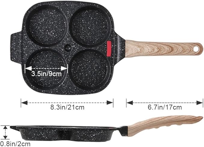 Egg Frying Pan, Fried Egg Pan Nonstick 4 Cups Pancake Pan Aluminium Alloy Cooker for Breakfast, Egg Pan Suitable for Gas & Induction (Black)