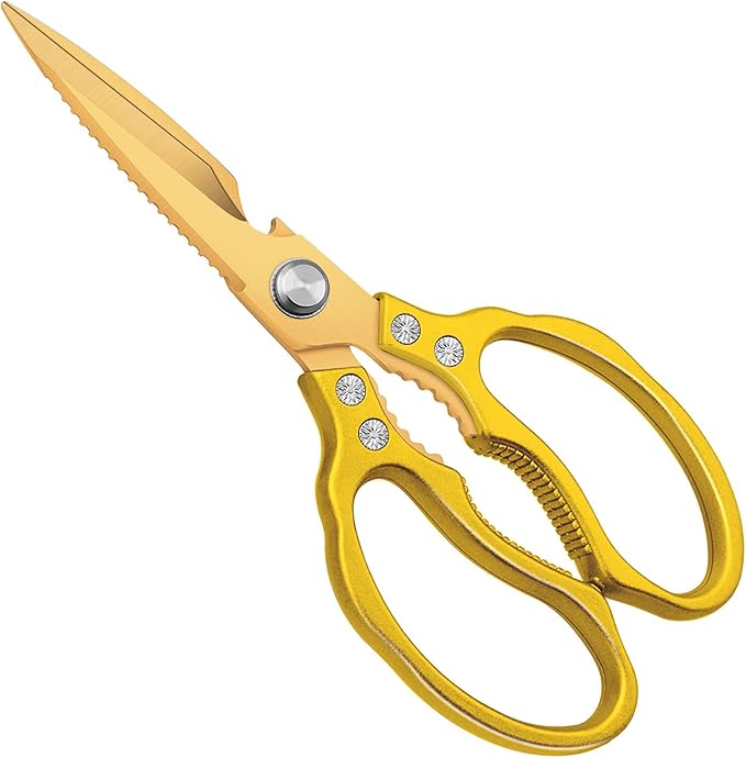 CGBE Kitchen Scissors, Multi-Purpose Kitchen Shears, Heavy Duty Dishwasher Safe Food Scissors for Chicken, Poultry, Fish, Meat & Herbs with Non-Slip Grips - ALL Gold
