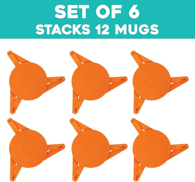 ELYPRO Mug Stacker 6-Pack – Coffee Mug Rack & Mug Organizer | Stackable Cup Holder for Coffee Bar & Kitchen, Under Cabinet Mug Holder – Space-Saving Mug Storage for Cabinets – Orange