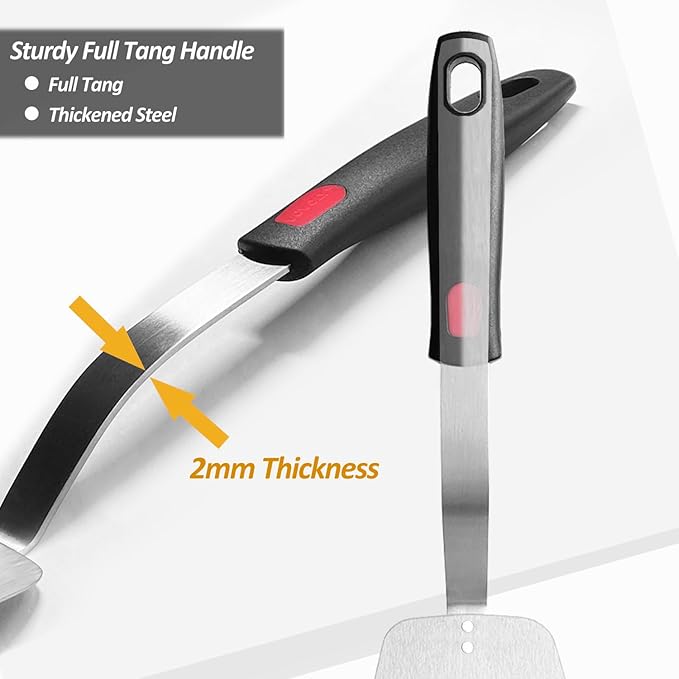 Stainless Steel Spatula Turner Set, 2-Pack Metal Spatula for Kitchen Use,VOVOLY Heavy Duty Cooking Turners, Wide Blade with Beveled Edge, Heat Resistant Silicone Handle, Dishwasher Safe