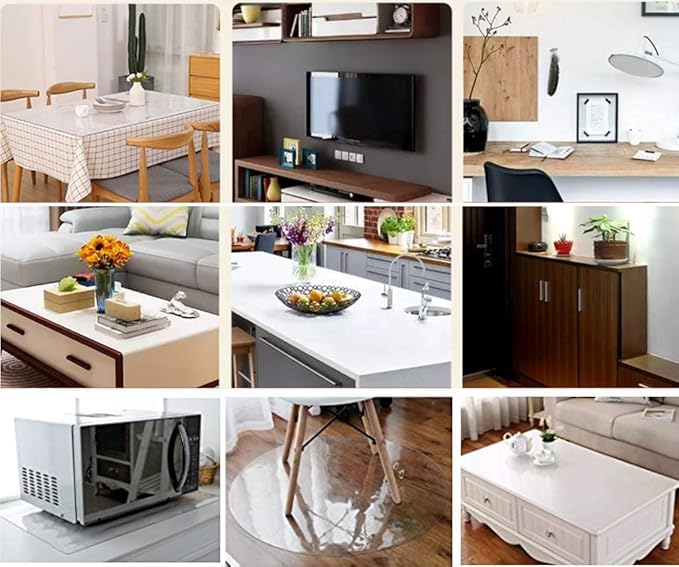 NECAUX Custom 52 x 72 Inch Clear Table Cover Protector, 1.5mm Thick Wood Grain Transparent Table Pad Non-Slip Tablecloth Plastic Protective Pad for Dining Room Table, Conference Table