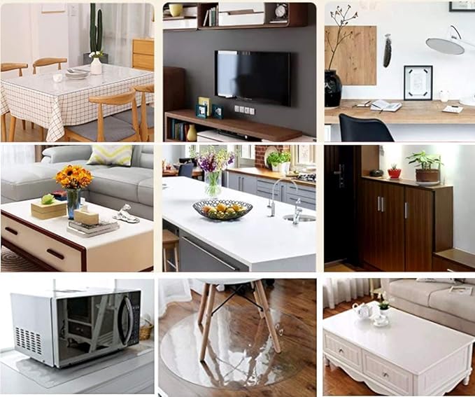 NECAUX Custom 20 x 59 Inch Clear Table Cover Protector, 1.5mm Thick Plastic Waterproof Heavy Duty Table Pad Desk Mat Desk Protector for Coffee Table, Writing Desk, Sofa Table, Media Stand, Countertop
