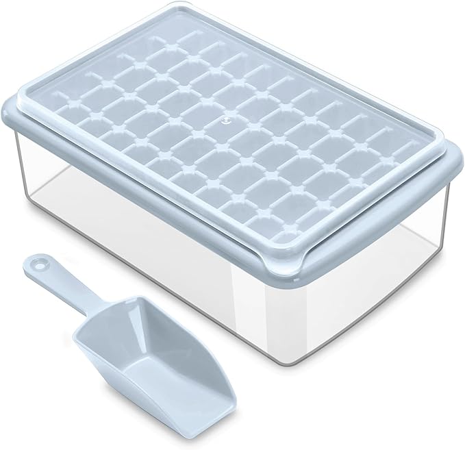 ARTLEO Ice Cube Maker Trays for Freezer with Lid and Storage Box, Easy Release 55 Mini Nugget Ice Cubes Tray with Cover, Ice Holder, Scooper, Flexible Durable Plastic Ice Mold & Bin, BPA Free