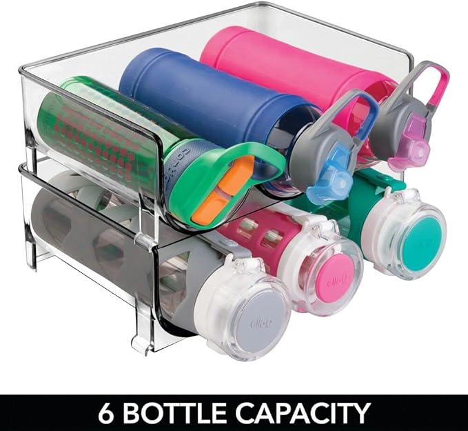 mDesign Stackable Plastic 3 Bottle Refrigerator Wine Rack - Kitchen Storage Organizer for Champagne, Wine or Water Bottles - Stacking Wine Organizer for Fridge - Ligne Collection - 2 Pack - Smoke Tint