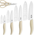 Vos Ceramic Knife Set in Elegant Gift Box, Ceramic Knives Set For Kitchen, Ultra Sharp Kitchen Knife Set & Covers, 3" 4" 5" 6" Paring, Santoku, utlity & Chef Knife, Scissors included (Off-White)