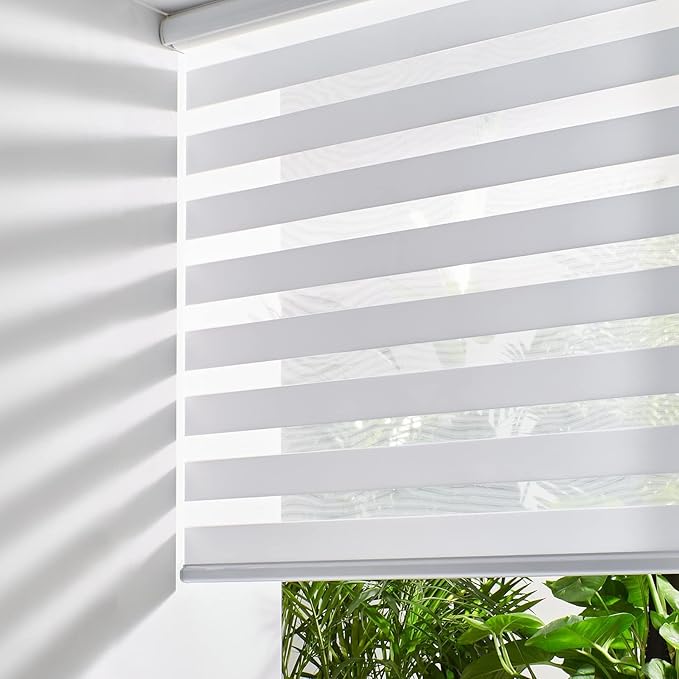 Persilux Zebra Blinds for Windows, Cordless Roller Blinds (34.5" W x 72" H, White) Light Filtering Sheer Window Treatments, Light Control for Day and Night, Room Darkening Roller Shades for Windows
