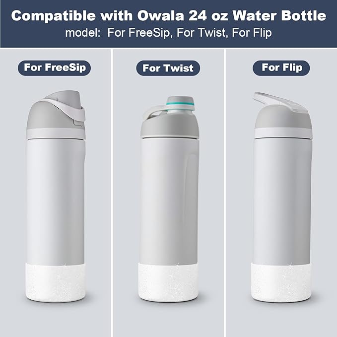 2 PCS Glitter Silicone Boot for Owala Water Bottle, Anti-Slip Protective Sleeve for FreeSip/Twist/Flip Stainless Steel Water Bottles Accessories