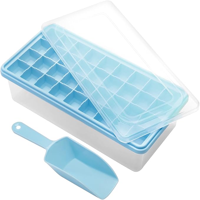Silicone Ice Cube Tray with Leak-Proof Lid & Storage Bin for Freezer – BPA-Free 36-Piece Nugget Ice Molds, Spill-Resistant Cover & Ice Scoop Container Cover