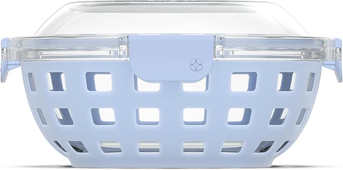 Ello Duraglass Meal Prep Lunch Bowl Container, 5 cup- Glass Food Storage Container with Silicone Sleeve and Airtight BPA-Free Plastic Lid, Dishwasher, Microwave, and Freezer Safe