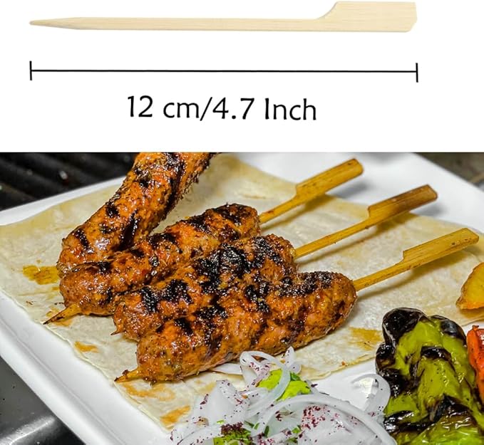 200 Pcs Bamboo Skewers for Appetizers, 4.7 Inch Toothpicks with Storage Box, Cocktail Picks for Drinks, Fruit Kababs, Sausage, Barbecue Snacks, Fondue, Natural Wooden Paddle Skewer Mini Food