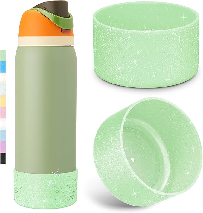 2PCS Glitter Silicone Boot for Owala Water Bottle, Anti-Slip Protective Sleeve for Owala Twist,FreeSip and Flip Stainless Steel Water Bottle, BPA-Free, Dishwasher Safe, Accessories