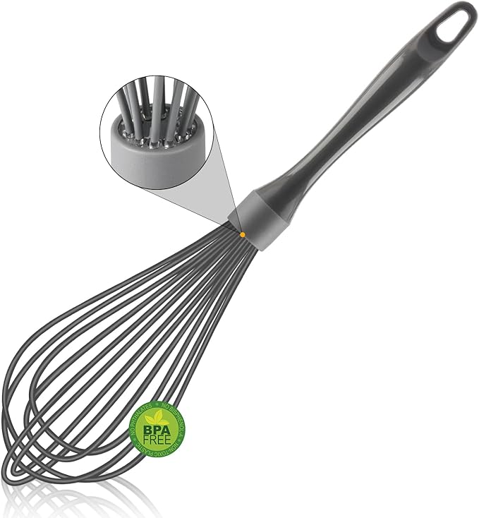 Dishwasher Safe Whisk, Professional Whisks For Cooking Non-Scratch, Stainless Steel & Silicone Wisk, Plastic Rubber Whisk Tool For Nonstick Cookware Pans, Heat Resistant Whisk 12-Inch, Grey
