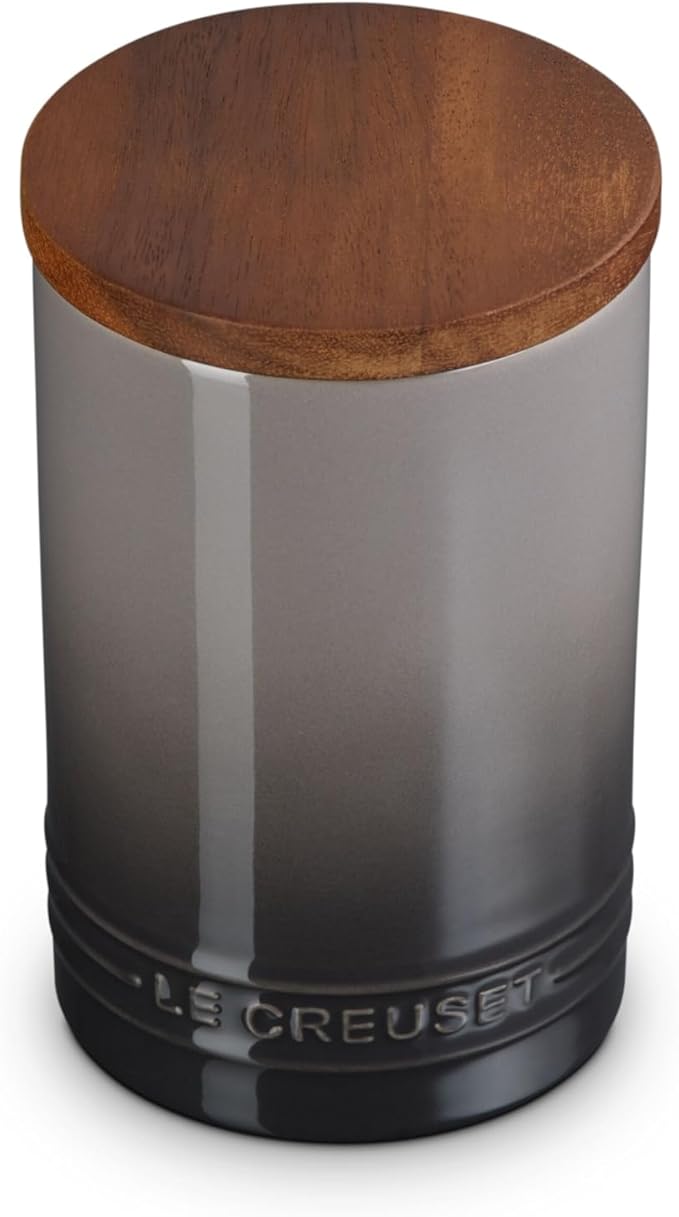 Le Creuset Signature Salt Cellar and Storage Canister with Wood Lid, 26 oz., Oyster