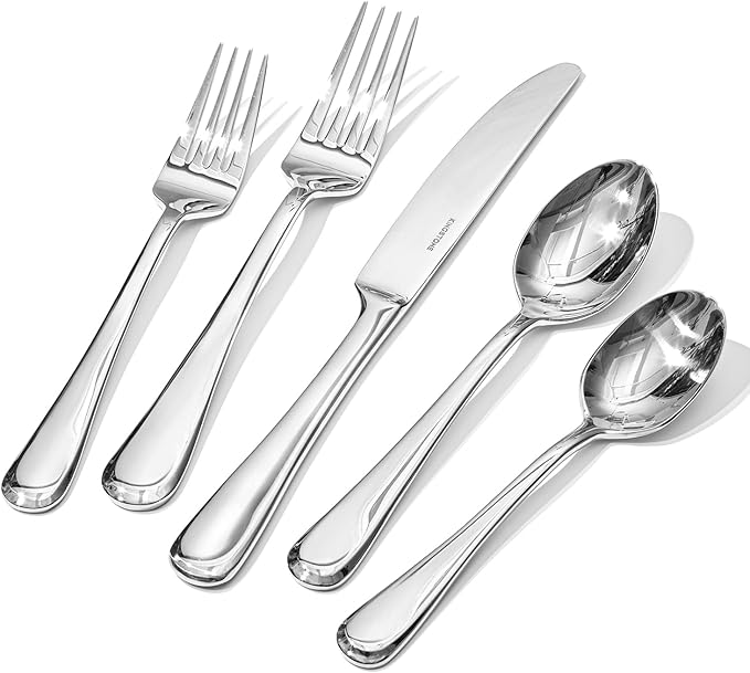 KINGSTONE 20 Pieces Silverware Set for 4, Premium Stainless Steel Flatware Set, Heavy Duty and Modern Design Cutlery Set, Mirror Polished, Dishwasher Safe