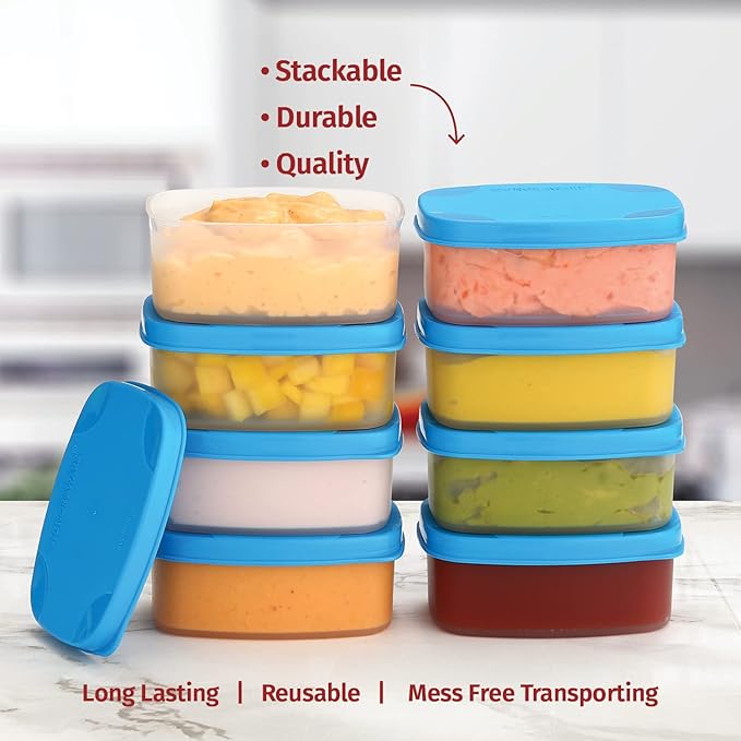 Reusable Airtight Containers 3 oz 8 Pack for Snacks, Baby/Toddler Puree, Condiments, Picnics, Food Prep, Lunch - Plastic Storage Containers, Dishwasher, Microwave, Freezer Safe, BPA Free