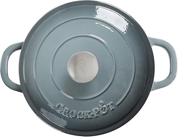 Crock-Pot Artisan 7-Quart Round Enameled Cast Iron Dutch Oven – Slate Gray, Heavy-Duty Cookware for Slow Cooking, Baking, Roasting with Lid