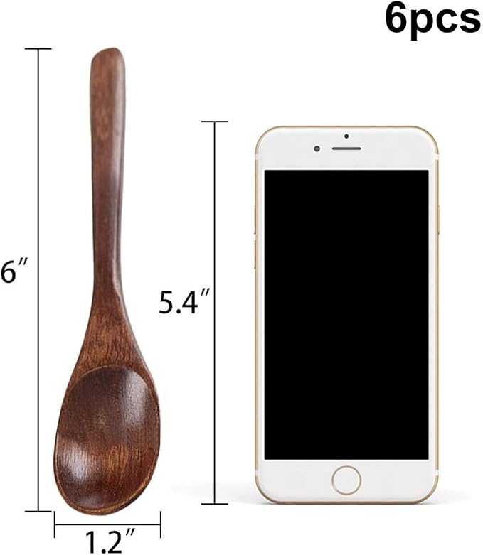 HANSGO Wooden Spoons for Eating, 6PCS Small Wooden Soup Spoons for Honey Coffee Stirring Tea Jam Bath Salts, 6 Inches