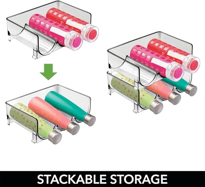 mDesign Stackable Plastic 3 Bottle Refrigerator Wine Rack - Kitchen Storage Organizer for Champagne, Wine or Water Bottles - Stacking Wine Organizer for Fridge - Ligne Collection - 2 Pack - Smoke Tint