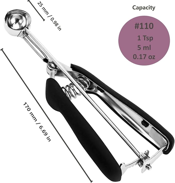 Stainless Steel Cookie Scoop - Mini 1Tsp/5ml/0.17oz Tbsp Dough Scooper with Trigger Release, Ideal for Baking and Melons