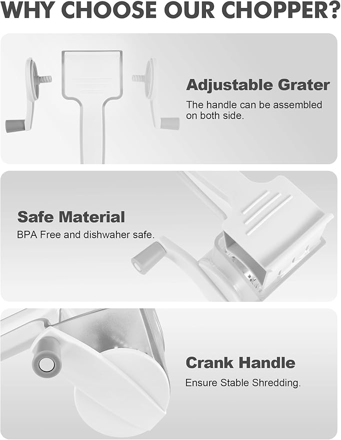 GDL Cheese Grater Hand Crank, Kitchen Rotary Grater Handheld, Dishwasher Safe Parmesan Cheese Grater with Stainless Steel Blade for Hard Cheese,Chocolate,Nuts, White