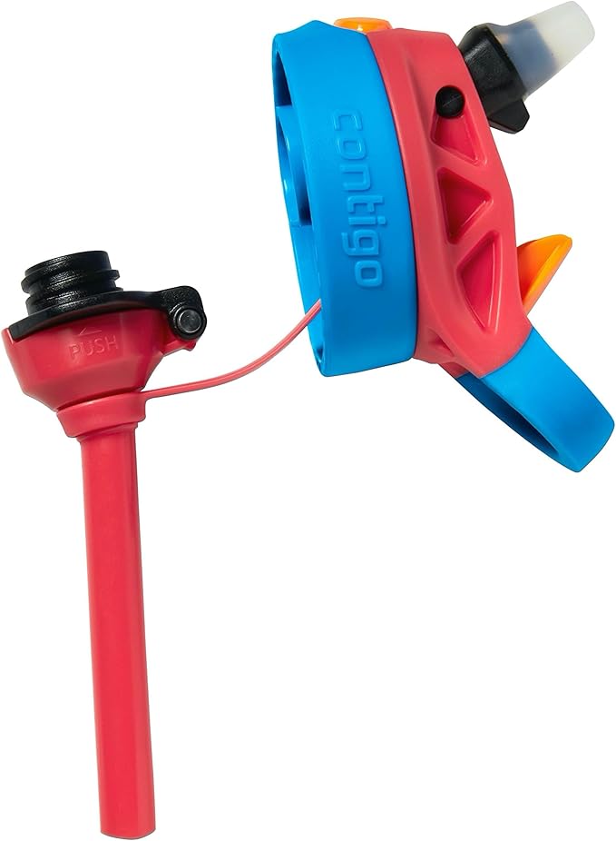 Contigo Aubrey Kids Water Bottle, 2-Pack, 14oz, Watermelon & Dinos, Spill-Proof Lid, Dishwasher Safe, BPA Free, Red and Blue