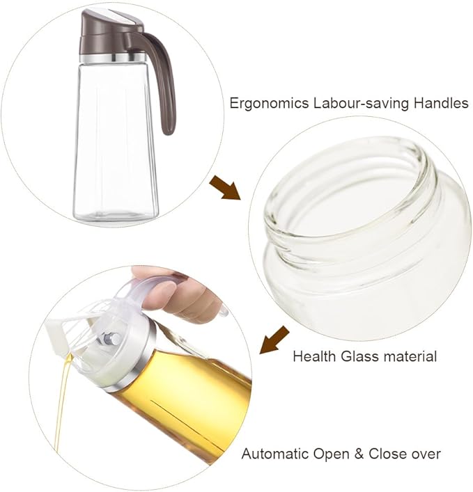 Marbrasse Oil Dispenser for Kitchen,20 OZ /600ml Leakproof Glass Oil Bottle with Auto Flip Cap,Olive Oil Container for Kitchen Cooking (White)