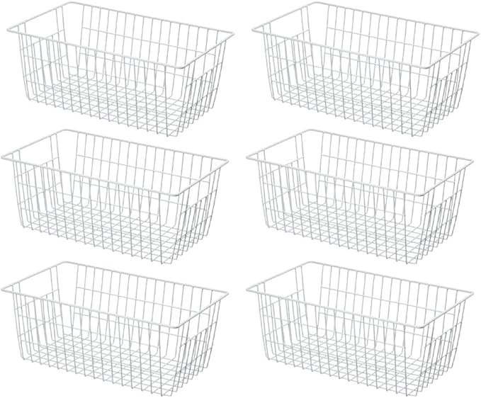 SANNO 14" Upright Freezer Storage Baskets, Farmhouse Metal Wire Organizer Storage Bin for Kitchen Pantry, 6 Pack for 16/17 / 21 Cu.Ft Stand up Freezer