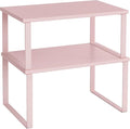 SONGMICS Cabinet Organizer Shelf, Set of 2 Kitchen Counter Shelves, Kitchen Storage, Spice Rack, Stackable, Expandable, Metal and Engineered Wood, Jelly Pink UKCS020S01