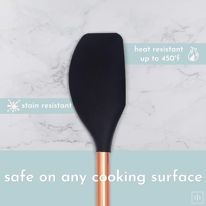 Black and Copper Kitchen Utensils with Holder - 17 Piece Set with Measuring Cups and Spoons, Rose Gold Cooking Tools - Stylish Black and Copper Kitchen Accessories for Modern Cooking and Baking