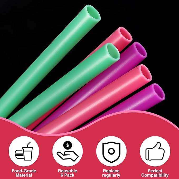 6pcs Replacement Straws for Owala FreeSip 24oz 32oz, Reusable Plastic Straws with Cleaning Brush for Owala Water Bottle 24 oz 32 oz and Flip 25 oz, Tumbler Accessories (Colorful)