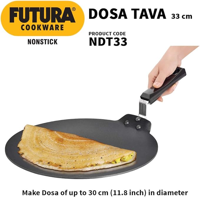 Hawkins Futura Nonstick Dosa Tava, Diameter 33 cm (13 inch), Thickness 4.88 mm (Black) NDT33