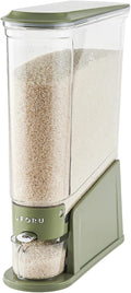 Rice Dispenser 22Lbs, Slim Rice Storage Container for Small Space, BPA-Free Clear Dry Food Dispenser Sealed Moisture Proof, Grain&Cereal Storage Bucket for Kitchen Pantry Household,Green