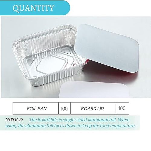 100 Pack - Aluminum Pans with Lids -1LB(5"×4"),Foil Pans - to Go Food Containers,Recyclable Aluminum Foil with Strong Seal for Cooking, Baking,Meal Prep,Take Out,Freeze