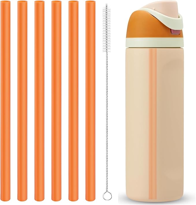 Straws Replacement Compatible with Owala Freepsip 24oz,32oz Water Bottle,Replacement Parts For Owala Free Sip Sway 30 oz,Include 6 BPA-FREE Straws and 1 Cleaning Brush(Citrus Orange)