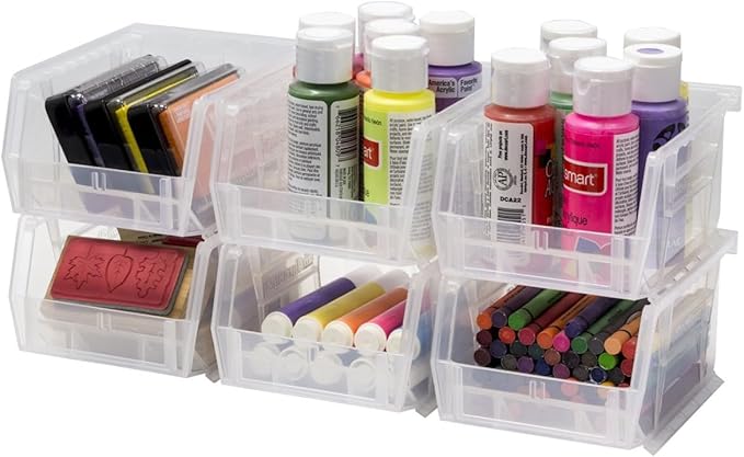 Akro-Mils 30210 AkroBins Plastic Storage Bins, Space-Saving Stackable Bins for Garage, Pantry, Craft Organization, 5-Inch x 4-Inch x 3-Inch, Red, 6-Pack