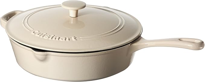 Cuisinart 12-Inch Cast Iron Chicken Fryer with Lid, 4.5 Quart Capacity, Porcelain Enameled Interior, Oven Safe, Induction Compatible, Cream